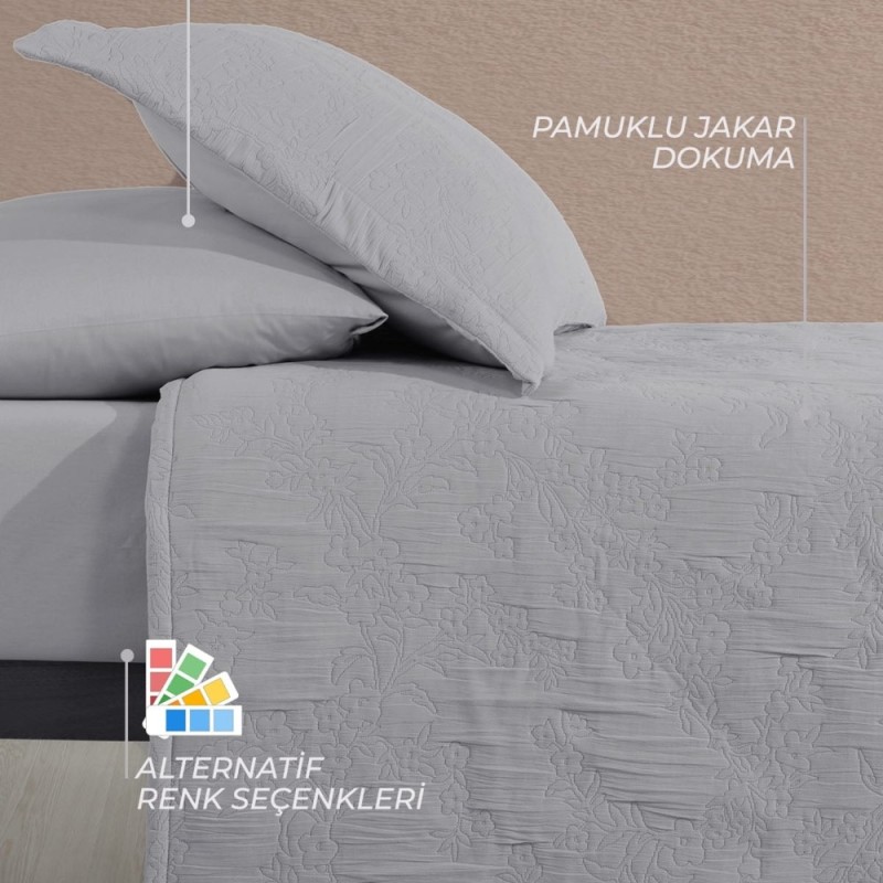 Elart Nice Yatak Örtüsü Çift Kişilik Gri