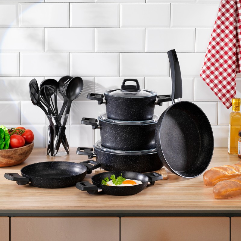 Schafer Black Stone Tencere Seti 14 Parça-Siyah Schafer Black Stone Tencere Seti 14 Parça-Siyah