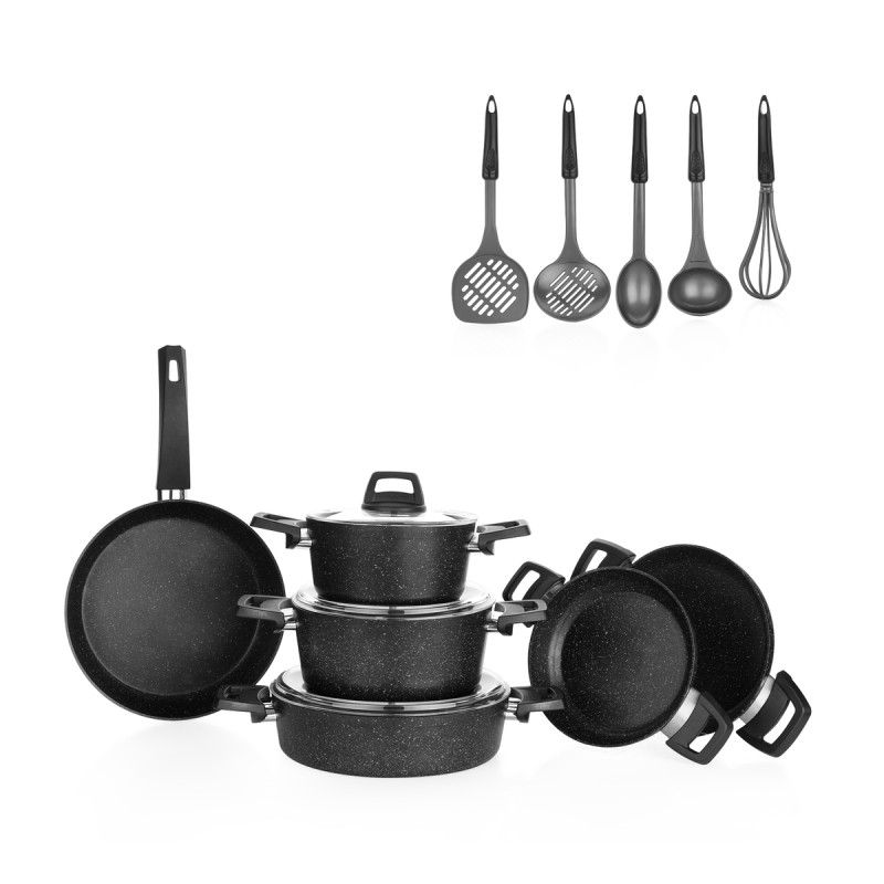 Schafer Black Stone Tencere Seti 14 Parça-Siyah Schafer Black Stone Tencere Seti 14 Parça-Siyah