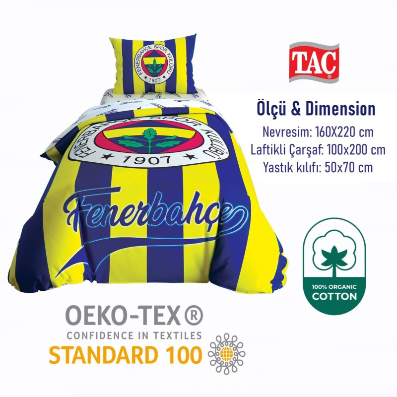 Taç Fenerbahçe Çubuklu Lisanslı Tek Kişilik Nevresim Takımı